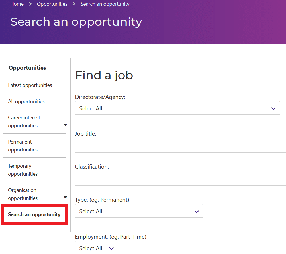 How To Apply For State Government Jobs, Australia-Wide. 11 A Screenshot Of The Act Government Job Opportunity Search